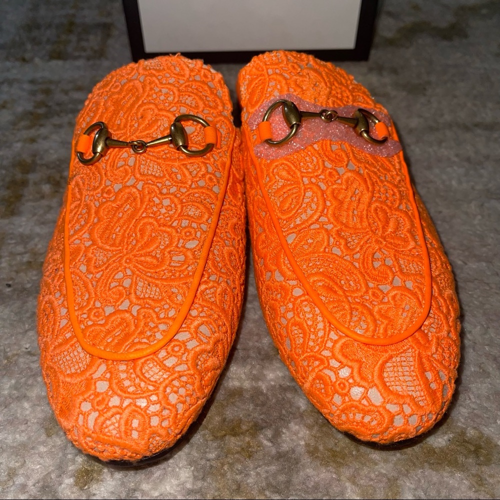 Gucci Orange Princeton floral lace backless loafer - Picture 14 of 15